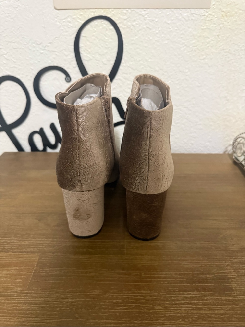 Women’s Embossed Taupe Ankle Booties - Picture 3 of 3